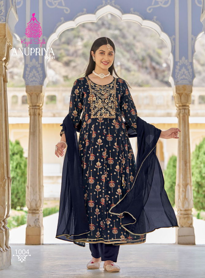 Anupriya Vol 1 By Kajal Style Printed Rayon Anarkali Kurti With Bottom Dupatta Wholesale Online